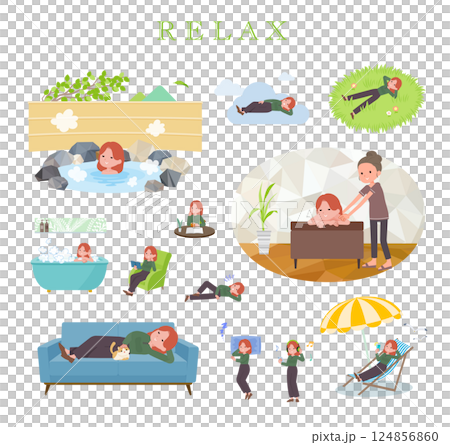 リラックスに関する赤髪女性のセット リラックスに関する赤髪女性のセット 124856860