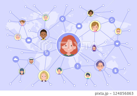 ソーシャルメディアで情報を発信している赤髪女性のセット ソーシャルメディアで情報を発信している赤髪女性のセット 124856863