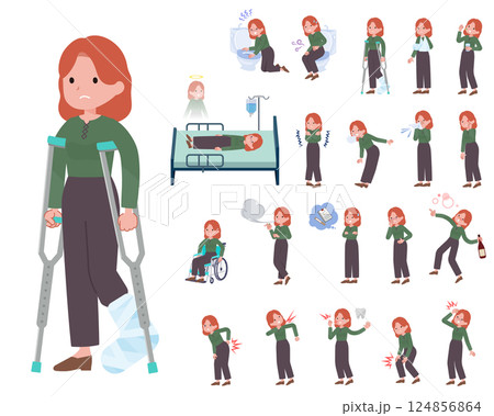 怪我や病気の状態の赤髪女性のセット 怪我や病気の状態の赤髪女性のセット 124856864