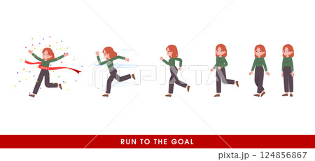 走り出す赤髪女性のセット 124856867