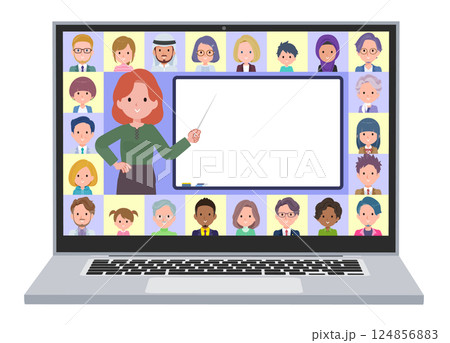 オンラインで授業を教えている赤髪女性のセット 124856883