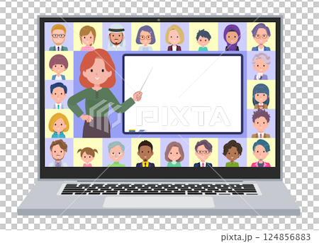 オンラインで授業を教えている赤髪女性のセット 124856883