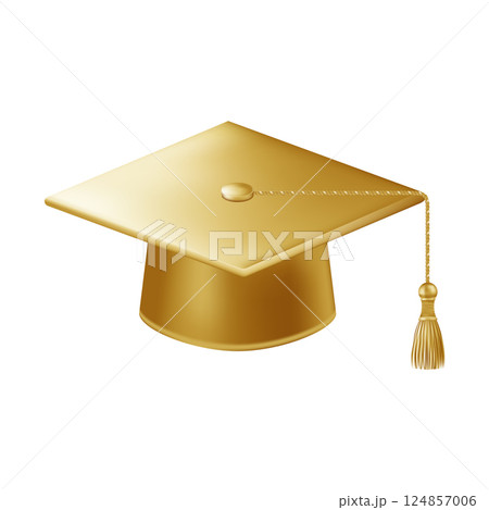 Realistic gold graduate cap. 3D Graduation Doctoral hat. 124857006