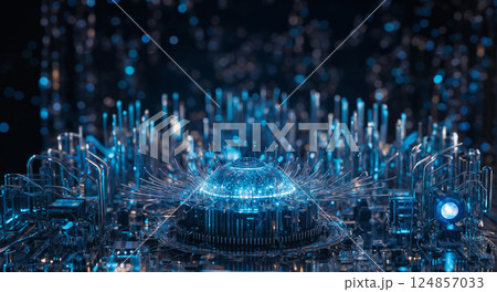 Abstract quantum computing circuit with futuristic design Abstract quantum computing circuit with futuristic design 124857033