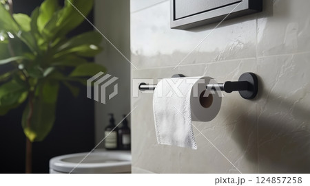 モダンなトイレットペーパーホルダーのある洗面所 124857258