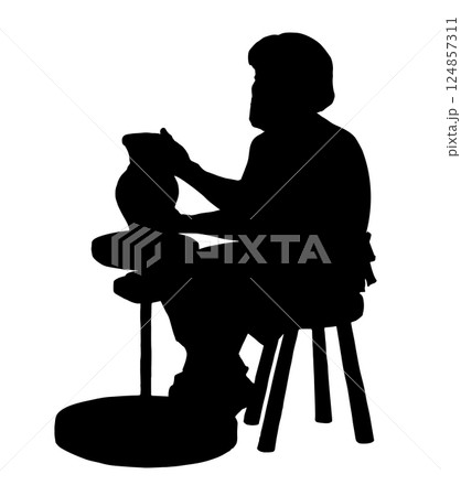Vector drawing. Potter makes a jug 124857311