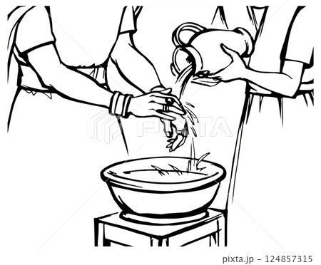Vector drawing. Pilat washes his gands 124857315