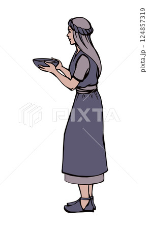Vector drawing. Slave girl offer food Vector drawing. Slave girl offer food 124857319