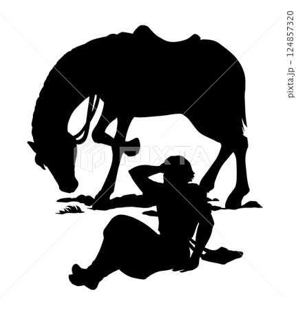 Vector drawing. A man fall from the horse Vector drawing. A man fall from the horse 124857320