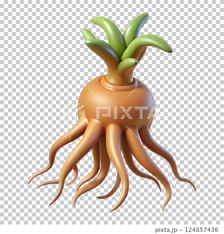 Cartoon mandrake root 3d illustration isolated on the transparent background 124857436