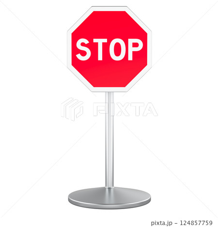 Stop sign, 3D rendering 124857759