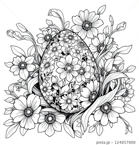 A beautifully detailed ornamental Easter egg design perfect for creative coloring. 124857800