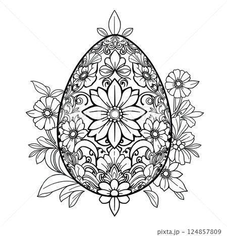 A beautifully detailed ornamental Easter egg design perfect for creative coloring. 124857809