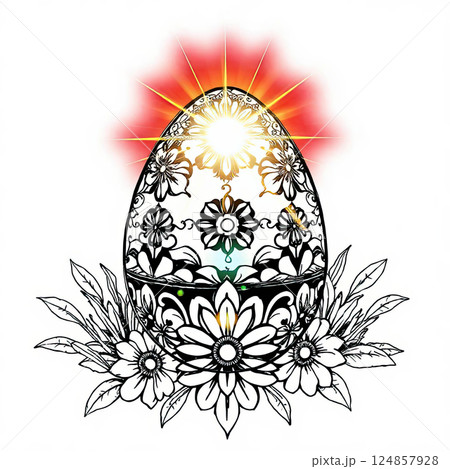 A beautifully detailed ornamental Easter egg design perfect for creative coloring. A beautifully detailed ornamental Easter egg design perfect for creative coloring. 124857928