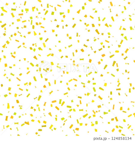Vector Confetti ribbons explosion. Party festive firework. Carnival gold confetti burst on white background. Yellow paper blast. Happy Birthday. 124858134