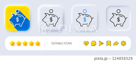 Piggy bank line icon. Neumorphic, Flat shadow, 3d buttons. Coins money sign. Business savings symbol. Line piggy bank icon. Social media icons. Vector Piggy bank line icon. Neumorphic, Flat shadow, 3d buttons. Coins money sign. Business savings symbol. Line piggy bank icon. Social media icons. Vector 124858329
