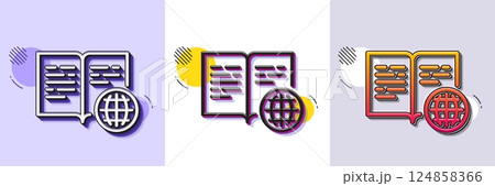 Internet book line icon. Halftone dotted pattern. Gradient icon with grain shadow. Web document sign. Office note symbol. Line internet book icon. Various designs. Vector 124858366