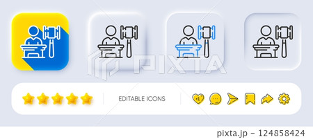 Auction line icon. Neumorphic, Flat shadow, 3d buttons. Bid offer sign. Act hammer deal symbol. Line auction icon. Social media icons. Vector 124858424
