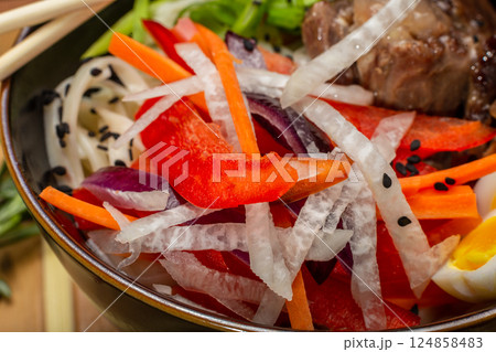 Beef Tail Soup with Egg and Vegetables, Japanese 124858483