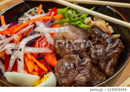 Beef Tail Soup with Egg and Vegetables, Japanese 124858484
