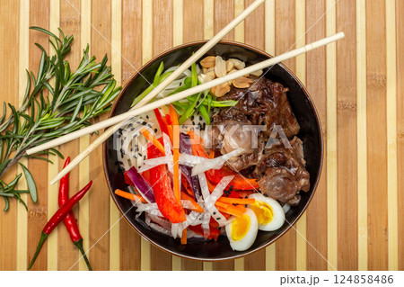 Beef Tail Soup with Egg and Vegetables, Japanese Beef Tail Soup with Egg and Vegetables, Japanese 124858486