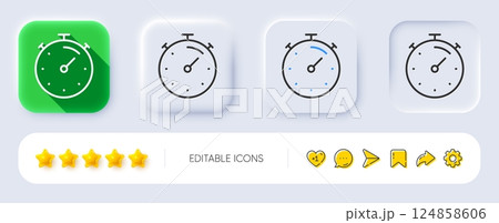 Timer line icon. Neumorphic, Flat shadow, 3d buttons. Stopwatch time sign. Countdown clock symbol. Line timer icon. Social media icons. Vector 124858606