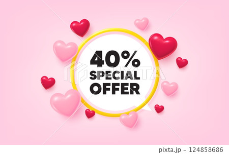 Discount frame banner. Speech bubble offer. 40 percent discount offer tag. Sale price promo sign. Special offer symbol. 3d hearts love tag. Golden frame banner. Vector Discount frame banner. Speech bubble offer. 40 percent discount offer tag. Sale price promo sign. Special offer symbol. 3d hearts love tag. Golden frame banner. Vector 124858686