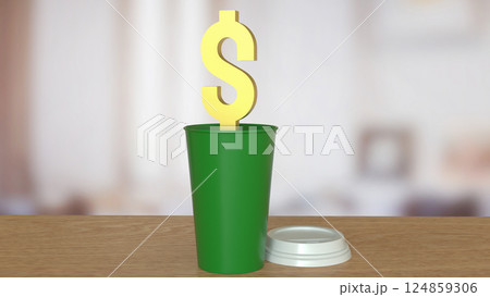 The Gold Dollar symbol on coffee cup for Business concept 3d Rendering. 124859306