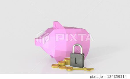 The Master key and Piggy Bank for earn  or Saving concept 3d Rendering. 124859314