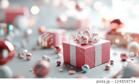 ピンクのリボンが可愛い雪の結晶が舞うギフトボックスプレゼントボックス赤やピンクのかわいいプレゼント ピンクのリボンが可愛い雪の結晶が舞うギフトボックスプレゼントボックス赤やピンクのかわいいプレゼント 124859754