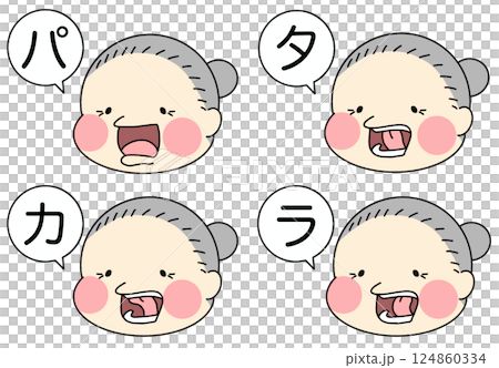 パタカラ体操をしているおばあさん 124860334