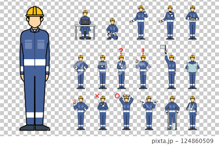 Flat illustration: Worker front outline set 124860509