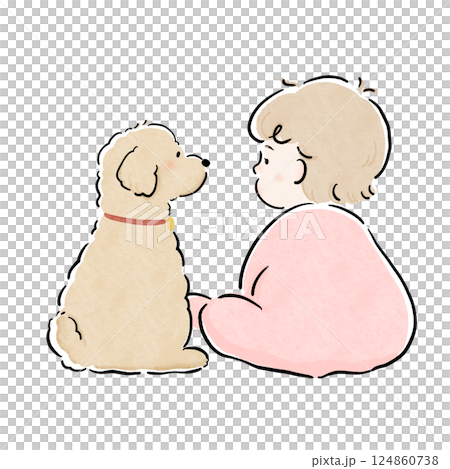 Toy poodle and baby, friendly back view, watercolor pink Toy poodle and baby, friendly back view, watercolor pink 124860738