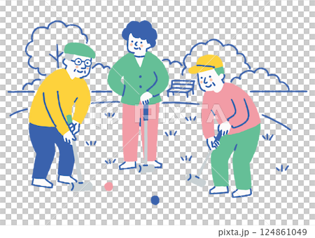 公園裡打門球的老人_顏色 124861049