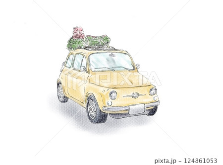 ルパンの愛車フィアット風レトロカーパステル画風おしゃれイラスト ルパンの愛車フィアット風レトロカーパステル画風おしゃれイラスト 124861053