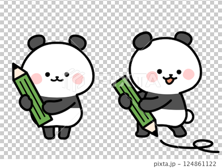 鉛筆を持つパンダのイラストセット 124861122