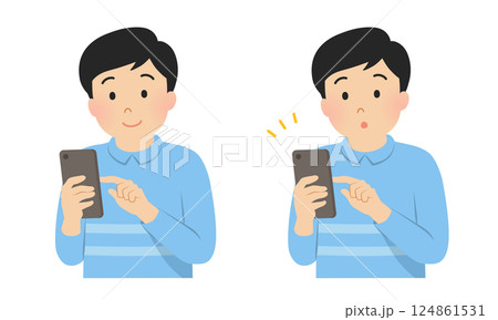 スマホを操作する男性のセット_ベクターイラスト 124861531