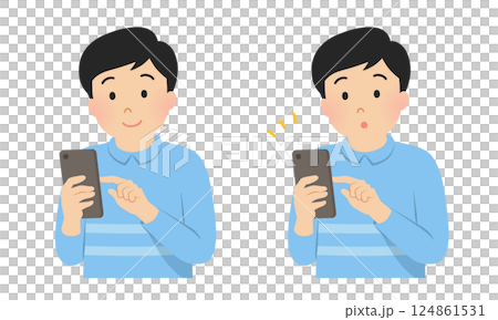 スマホを操作する男性のセット_ベクターイラスト 124861531