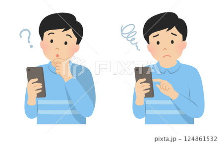 スマホを操作しながら困る男性のセット_ベクターイラスト 124861532