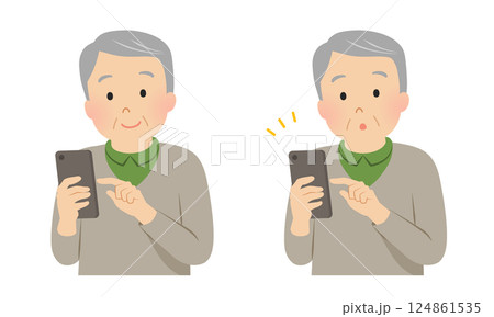 スマホを操作するシニア男性のセット_ベクターイラスト スマホを操作するシニア男性のセット_ベクターイラスト 124861535