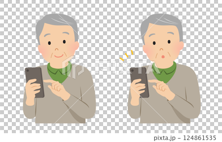 スマホを操作するシニア男性のセット_ベクターイラスト スマホを操作するシニア男性のセット_ベクターイラスト 124861535