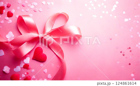 ピンクの背景にカーネーションの花束。母の日のイメージ。感謝の気持ちを表す。	 124861614