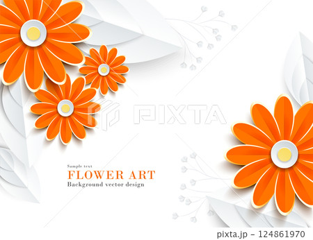 抽象的なオレンジ色の花(マーガレット・カモミールなど)のペーパークラフト風イラスト|背景素材シリーズ 抽象的なオレンジ色の花(マーガレット・カモミールなど)のペーパークラフト風イラスト|背景素材シリーズ 124861970