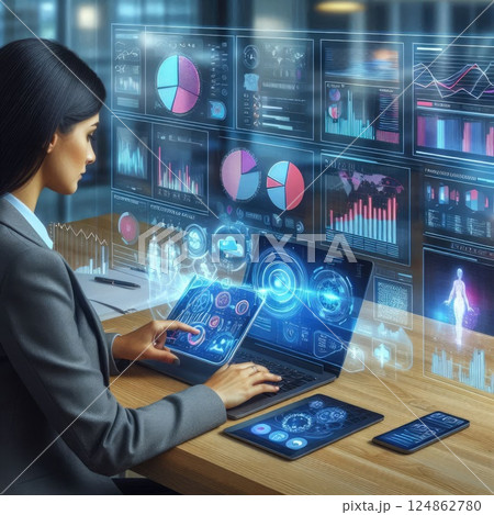 Futuristic Data Analysis and Technology Interface Concept with Generative AI. 124862780