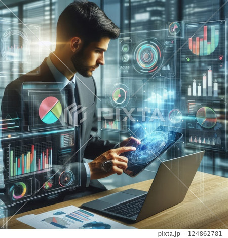 Futuristic Data Analysis and Technology Interface Concept with Generative AI. 124862781