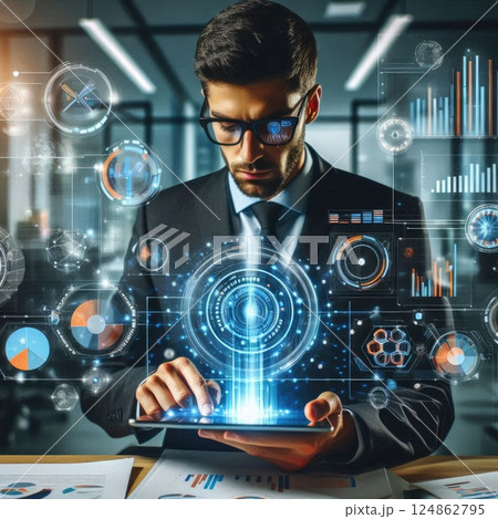 Futuristic Data Analysis and Technology Interface Concept with Generative AI. 124862795