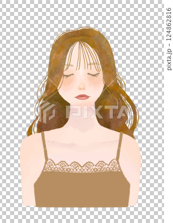Beauty image illustration of a woman with her eyes closed Yellow-based autumn 124862816