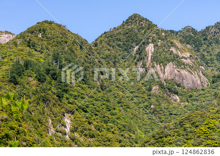 屋久島世界自然遺産の絶景(4月)新緑若葉が映える山々 124862836