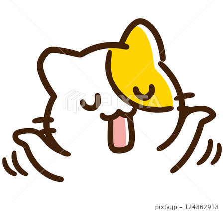 やれやれ、といった表情をするかわいいねこのキャラクターのデフォルメ上半身イラスト 124862918
