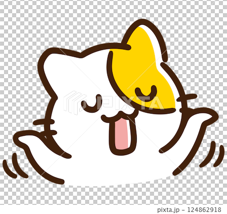 やれやれ、といった表情をするかわいいねこのキャラクターのデフォルメ上半身イラスト 124862918